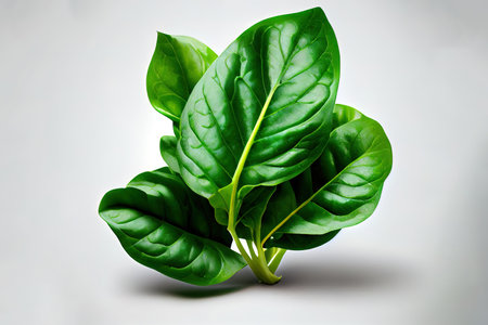 Single Spinach leaf isolated on white background Ai generativeの素材