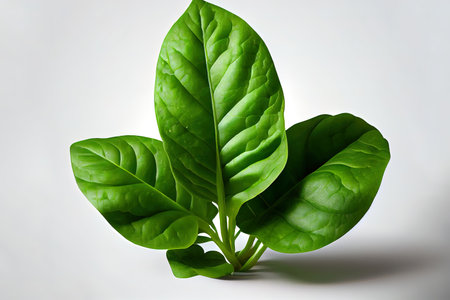Single Spinach leaf isolated on white background Ai generativeの素材