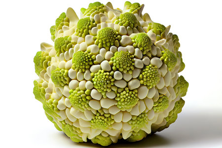 Romanesco broccoli cabbage or Roman Cauliflower isolated on white background Ai generativeの素材