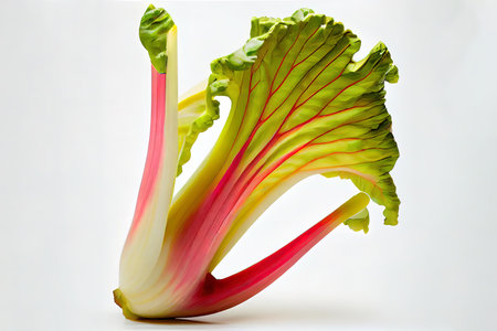 single rhubarb leaf and stem isolated on white background Ai generativeの素材