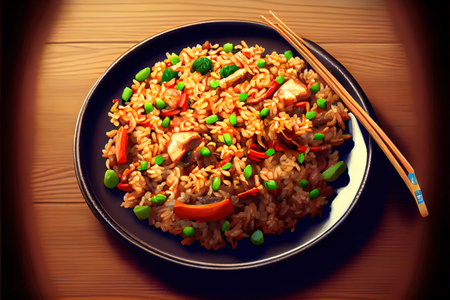 Chinese Fried Rice Food in the plate on the table Ai generativeの素材