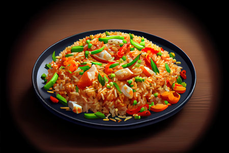 Chinese Fried Rice Food in the plate on the table Ai generativeの素材