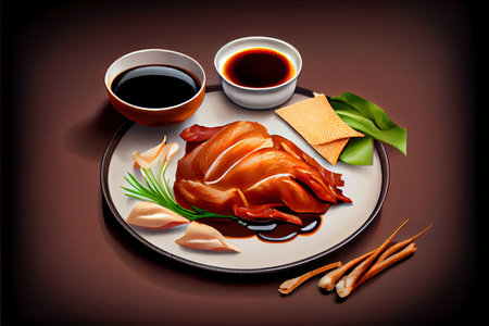 Chinese Peking Duck Food in the plate on the table Ai generativeの素材