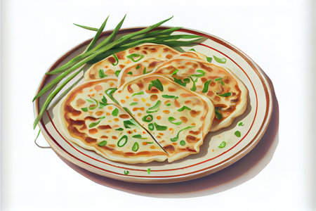 Chinese Scallion Pancakes Food in the plate on the table Ai generativeの素材