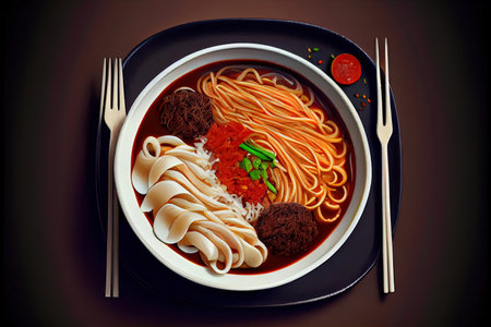 Chinese Zha Jiang Mian Food in the plate on the table Ai generativeの素材