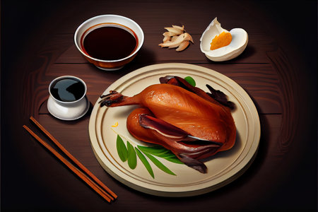 Healthy Chinese Peking Duck Food in the plate on the table Ai generativeの素材