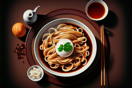 Chinese Zha Jiang Mian Food in the plate on the table Ai generativeの素材
