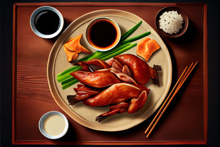Chinese Peking Duck Food in the plate on the table Ai generativeの素材
