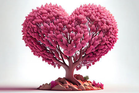 Awesome 3d rendering of tree with a love heart on pink Ai generativeの素材