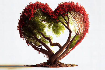 Awesome Heart symbol on the tree Ai generativeの素材