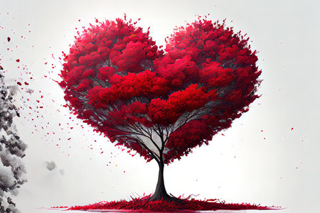 Wonderful Red love tree heart shaped Ai generativeの素材