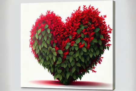 Wonderful Red heart on bush or shrub Ai generativeの素材