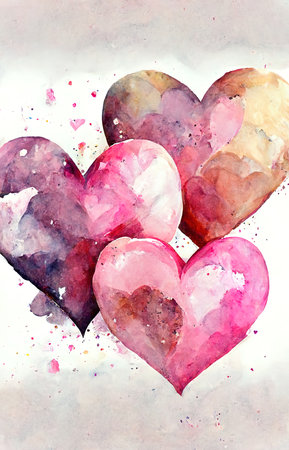 Awesome Watercolor Hearts Ai generativeの素材