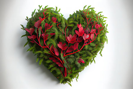 Wonderful Red heart on bush or shrub Ai generativeの素材