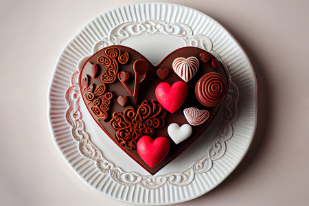Awesome Heart-shaped plate and Valentines Day decorations on table Ai generativeの素材