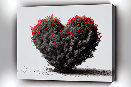 Awesome Red heart on bush or shrub Ai generativeの素材