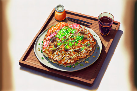 Homemade Japanese Okonomiyaki food Ai generativeの素材
