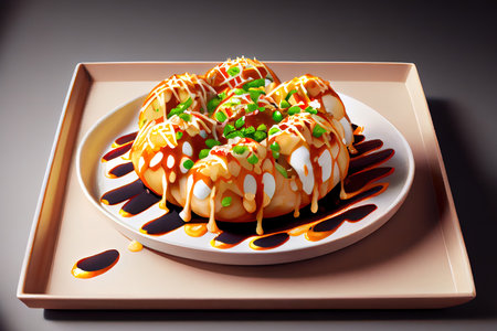 Delicious Japanese Takoyaki food Ai generativeの素材