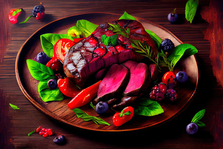 Grilled sliced Venison Steak Ai generated imageの素材