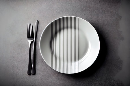 Table setting with empty white plate Ai generated imageの素材