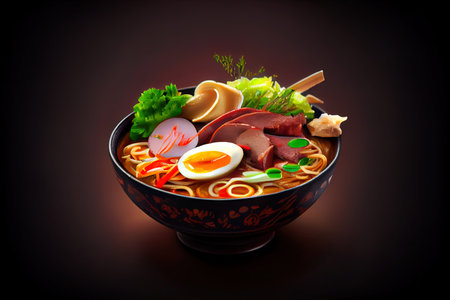 Ramen asian noodle in broth Ai generated imageの素材