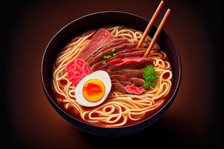 Ramen asian noodle in broth Ai generated imageの素材