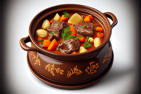 Healthy Beef meat stewed with potatoes and vegetables Ai generated imageの素材
