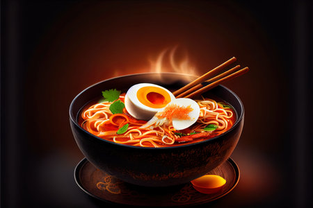 Ramen asian noodle in broth with meat and egg Ai generated imageの素材