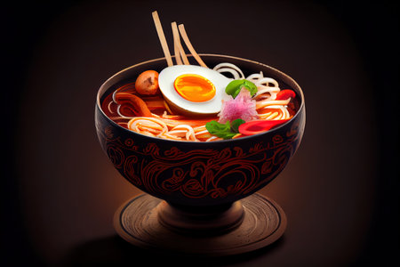 Ramen asian noodle in broth with meat Ai generated imageの素材