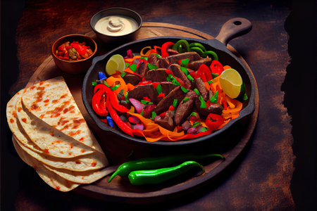 Beef Fajitas with colorful bell peppers Ai generated imageの素材