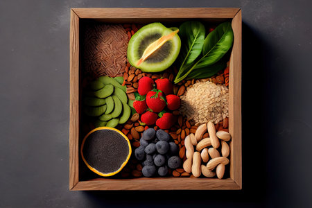Healthy food clean eating selection in wooden box Ai generated imageの素材