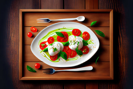 Salad with Tomatoes and Burrata cheese Ai generated imageの素材