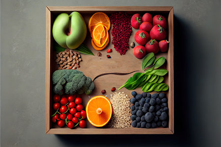 Super Healthy food clean eating selection in wooden box Ai generated imageの素材