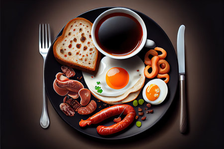 Full fry up English breakfast with fried eggs Ai generated imageの素材
