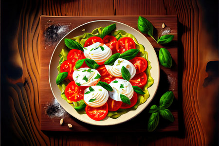 Testy Salad with Tomatoes and Burrata cheese food Ai generated imageの素材