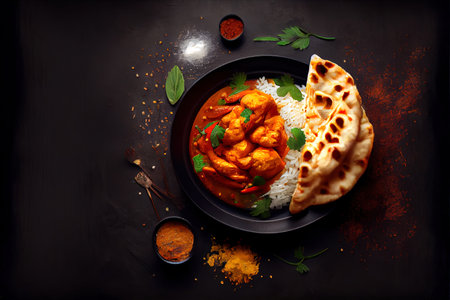 Delicious and eatable Chicken tikka masala spicy curry meat food Ai generated imageの素材