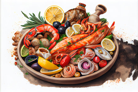 Mediterranean assorted Seafood boil platter Ai generated imageの素材