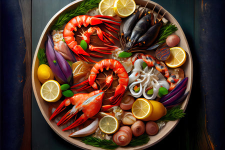 Mediterranean assorted Seafood boil platter for breackfast Ai generated imageの素材