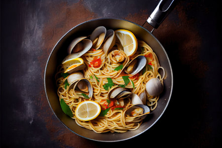 Delicious Pasta Spaghetti alle Vongole Seafood pasta Ai generated imageの素材