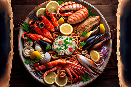 Mediterranean assorted Seafood boil platter Ai generated imageの素材