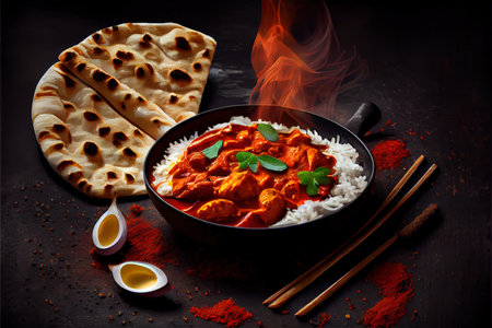 Testty Chicken tikka masala spicy curry meat food Ai generated imageの素材