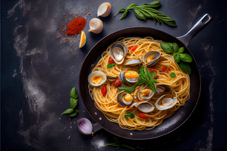 Delicious Pasta Spaghetti alle Vongole Seafood pasta Ai generated imageの素材