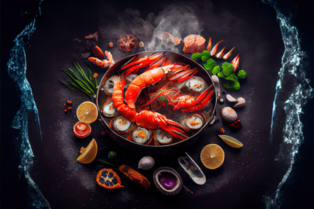 Boiled Seafood on ice - King Crab Ai generated imageの素材