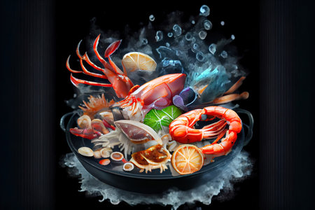 Delicious Boiled Seafood on ice - King Crab Ai generated imageの素材