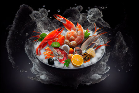 Boiled Seafood on ice - King Crab Ai generated imageの素材