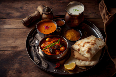 Indian food Thali Indian style meal Ai generated imageの素材