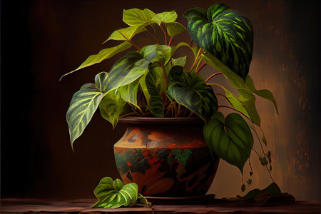 Green leaves, loves and cares for house plant Ai generated imageの素材