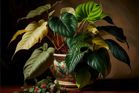 Ai generated image Green leaves, loves and cares for house plantの素材