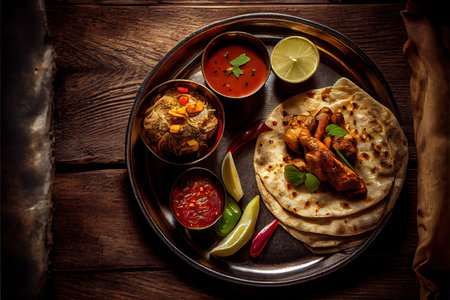 Indian food Thali Indian style meal for breakfast Ai generated imageの素材