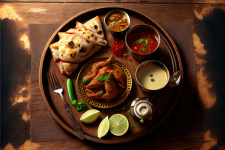 Indian food Thali Indian style meal for breakfast Ai generated imageの素材